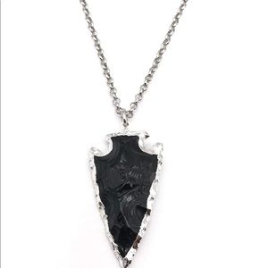 Natural Black Obsidian Arrowhead Pendant Necklace